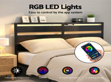 Artiss Bed Frame Double Size LED Metal Bed Base with Charging Station MBED-D-POR-D-BK-AB