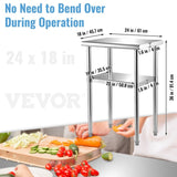VEVOR 650x457mm Stainless Steel Work Prep Table Commercial Food Prep Table V952-J24X18X36INCHUFT3V0