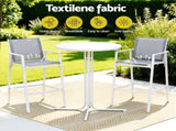 Gardeon 3PC Outdoor Bar Set Stools Dining Chairs Table Patio Furniture Bistro Set Steel White ODF-BARSET-3TEX-WH