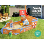 Keezi Kids Sandpit Wooden Boat Sand Pit Bench Seat Outdoor Beach Toys 165cm SAND-BOAT-160-WHEEL