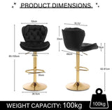 SERENIT Swivel Bars Set of 2 Counter Height Barstools with Back Velvet Upholstered Adjustable V255-GP2210R-BLACK