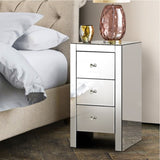 Artiss Bedside Table 3 Drawers Mirrored - QUENN Silver MF-BT-6464-SR