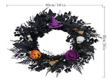 Halloween Artificial Front Door Wreath, 40 x 9 cm with Pumpkins, Witch Details and Skulls, Reusable V1366-AZ2-W-16032