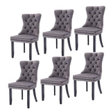 6x Velvet Dining Chairs Upholstered Tufted Kithcen Chair with Solid Wood Legs Stud Trim and V226-SW1901GY-3