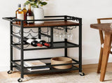 Artiss Bar Cart Drinks Trolley Serving Wine Rack Glass Holder 3 Hooks 72cm Black FUR-Z-BC-PB80-BK