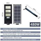 Solar Street LED Light with Radar Sensor, Black, 480W, Remote Control, Outdoor Flood Wall Lamp V178-59195