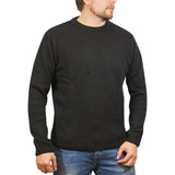 100% SHETLAND RAGG WOOL CREW Round Neck Knit JUMPER Pullover Mens Sweater Knitted - Plain Black - L V563-SW-CN-FBK-99B-L