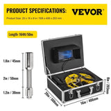VEVOR Sewer Inspection, 50M Cable Video Camera Monitor, 7" LCD Pipeline Inspection Camera, V952-GDTCY50M7YC000001V3