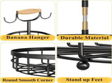 CARLA HOME 2-Tier Fruit Basket Bowl Storage with Wood Lift Handle and Dual Banana Tree Hanger for LSB-36086