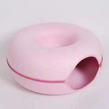 Pink Felt Donut Cat Bed with Zipper Tunnel Toy, Double-Layer Pet Cave for Cats, M Size , V888-ELOSUNG48638
