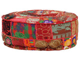 Patchwork Pouffe Round Cotton Handmade 40x20 Cm Red 43_246571