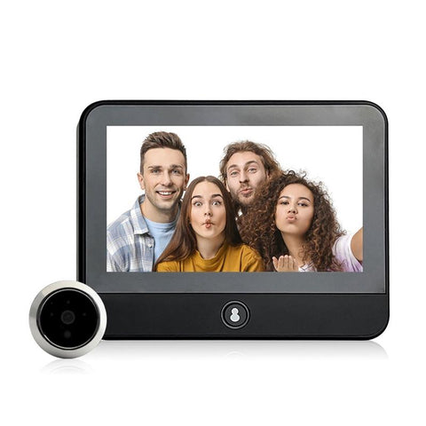 1080P Wifi Smart Cat Eye Video Doorbell With 4.3 Ips Lcd Screen And Infrared Night Vision Black PRL-A109644600ADE