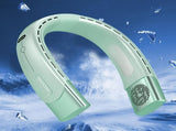 Hanging Neck Fan Wearable Bladeless Fan USB Rechargeable Cooling Fan with 5 Speed Adjustment Green V1263-JX-7213-1