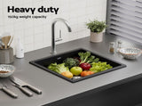 Cefito Kitchen Sink 38x38cm Granite Stone Sink Single Bowl Black SINK-STONE-A-3838-BK