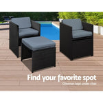 Gardeon Outdoor Dining Set 9 Piece Wicker Table Chairs Setting Black FF-DINING-9SET-BK