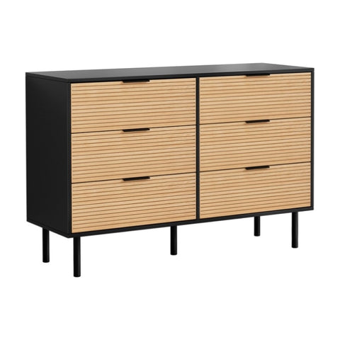 Artiss 6 Chest of Drawers Dresser Table Black&Pine FUR-U-CDR-07-BKWD-AB