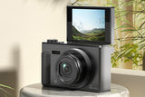 5K Digital Camera 18X Zoom Flip Screen Shoot Camera 64GB Memory Card-Black V1263-JX-7685