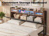 Artiss Double Bed Frame with LED Lights Storage Headboard 2 USB 2 AC Outlets Charging Station BFRAME-J-MEL-D-BK-AB