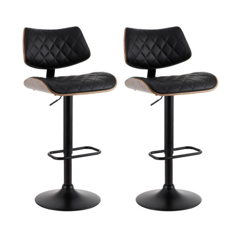 Artiss 2x Bar Stools Kitchen Dining Chairs Gas Lift Stool Wooden Leather Black BA-TW-8095-BKX2