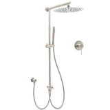 Brushed Nickel Round 12" Rain Head Shower Single Mode Handheld Sliding Rail Arm Mixer 2in1 Set V1233-SC842BSSS019CBNKSR112NKRD201N