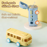 Bus Water Bottle for Kids 500 ml Bus Straw Water Cup with Strap Portable Bus Shape Water Cup V1370-AZ4-05455