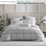 Private Collection Sinclair Silver Self Flanged Striped Quilt Cover Set Queen V442-LED-QUILTCS-SINCLAIR-SILVER-QS