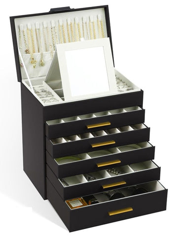CARLA HOME 6-Layer Large Jewelry Organizer Box for Women with Mirror, Drawers, Hooks & Dividers for LSB-36228