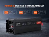 Pure Sine Wave Inverter, 3000 Watt, Power Inverter with 2 AC Outlets 2 USB Port 1 Type-C Port, LCD V952-CZXNBQ3000WC2N69YV3