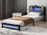 Levede Single Bed Frame with Storage Headboard RGB LED BF1067-S