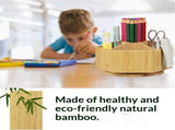 walowalo Bamboo Rotating Art Supply Organizer Holds Pencils Spinning Crayon Marker Organzier Holder V1192-AZ-W-4768