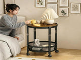 Folding Rolling Side Table Wheels, 3-Tier Round Storage Cart, Space-Saving Portable End Table V1107-CS-UAZGGZ20