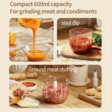 wireless meat grinder, USB charging meat grinder, 600ml food processor, multifunctional kitchen V1102-753-04922-BEG-600ML