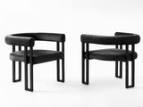 Artiss Dining Chairs Set of 2 Velvet Upholstered Barrel Chairs with Curved Armrests & Back Black UPHO-C-DIN-2553-BKX2