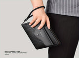 men's business clutch bag, large capacity handbag, double zipper wallet, multi card slots purse, PU V1106-918-60231-BLK-M