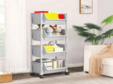 Mobile Floor Standing Desk Storage Rack with Wheels - Small Multi Tiered Bookcase Cart for Office V1366-AZ2-W-11944