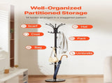 Freestanding Coat Rack, Metal Coats Rack Stand with Umbrella Holder, Stable Marble Base & 14 Hooks, V952-YMJDSJJSSCP01JCLY001V0