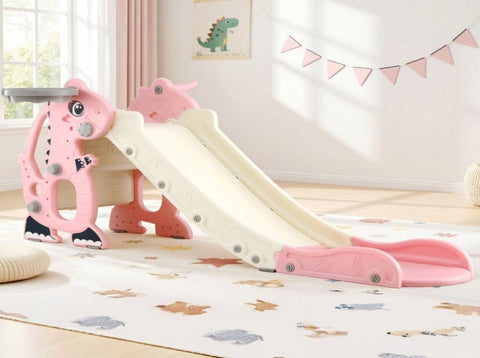 Keezi Kids Slide Set Basketball Hoop Outdoor Playground Toy Dragon 125cm Slide Pink KPS-SLIDE-DRAGON-PK