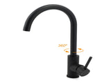 WELS Black Kitchen Sink Mixer Laundry Faucet Tapware 360&deg Swivel Gooseneck Spout V1233-KRD501B