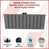 200mm Shower Head Square 304SS Electroplated Matte Black Finish V63-826371