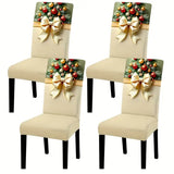 6PCS Christmas Stretch Dining Chair Covers Snug-Fit Elastic Design, Printed with Ornaments, V1232-SDYT-6P-001