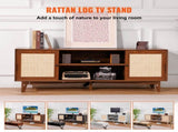 Rattan TV Stand for 75in TV, Boho TV Stand with Rattan Door, Entertainment Center with Build-in V952-TBDSJ66INCHE0TAMJV3