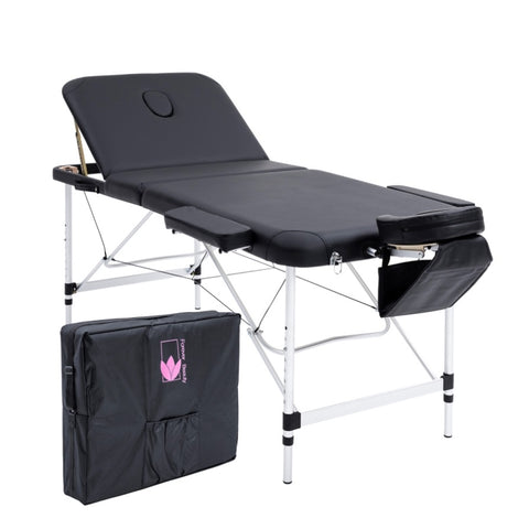 Aluminium Portable Beauty Massage Table Bed 3 Fold 70cm Black V274-MT-ALU70-BK