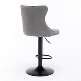 4x Height Adjustable Swivel Bar Stool Velvet Nailhead Barstool with Footrest V226-SW1812GY-2