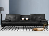 Artiss Sofa Bed Lounge Convertible Leather Couch Bed 3 Seater Cupholder Recliner SBED-R1C-BK