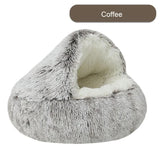 Cozy Coffee Plush Hooded Pet Bed - Ultra Soft Long Fur Cave Bed for Small Pets 40cm V888-ELOSUNG11038
