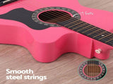 Alpha 38 Inch Acoustic Guitar Wooden Body Steel String Full Size w/ Stand Pink GUITAR-D-38-PINK-CAPO