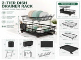 CARLA HOME 2 tier Dish Drying Rack with Drainboard & Utensil Holder for Kitchen V178-36538