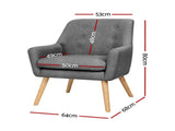 Artiss 2X Armchair Lounge Chair Accent Tub Chair Grey ANNE UPHO-B-ARM04-GYX2