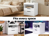 Artiss Bedside Table LED Nightstand Charging Station 2 Drawers - White FURNI-N-BS05-LED-WH