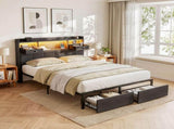 Artiss Queen Bed Frame with Storage Drawers & Headboard, 2 Drawer, USB, LED BFRAME-J-KINSLEY-Q-GY-AB